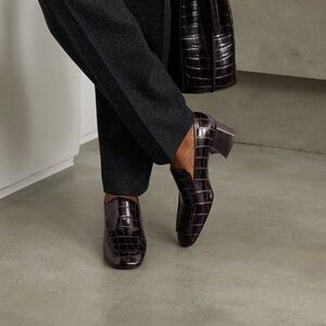 TOTEME Loafers 55mm Block Heel Dark Brown Croc Effect Size EU 36 US 6